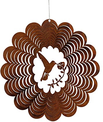 Edelrost Windspiel Spirale Kolibri Vogel 24cm filigran Gartendeko Rost Deko Metall Hänger Fensterdekoration Balkon Terrasse Garten Geschenk