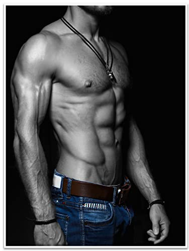wandmotiv24 Poster als Wanddeko, Größe 40x30cm, Männer Oberkörper, Muskeln, Kette, Jeans, Mann, Erotik, Moderne Wanddeko, Wandbilder, Deko, Bild M0113