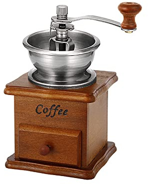 Kaffeemühle Edelstahl mit Keramikmahlwerk Handkaffeemühle Kaffee Mühle Manuell Holz Nostalgie Kurbel