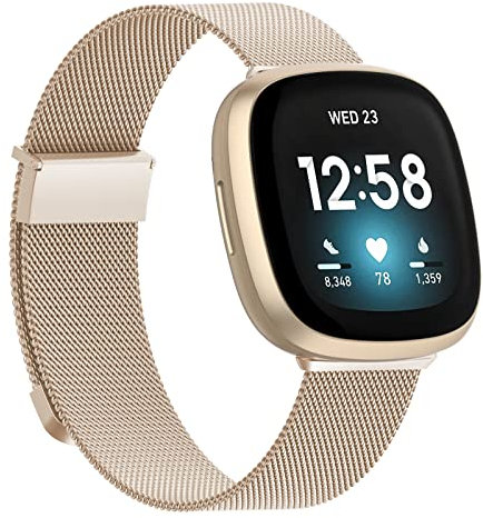 Tuocal Metallarmband kompatibel mit Fitbit Versa 4 Armband/Fitbit Versa 3 Armband/Fitbit Sense 2 Armband/Sense Armband für Damen und Herren, Mesh Magnetisches Edelstahl Verstellbares Ersatzarmband