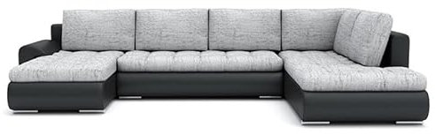 Wohnlandschaft Tokio II mit Schlaffunktion Eckcouch mit Bettkasten Grau mit Kissen, U-förmig, polstermöbel. Wohnzimmer möbel, modern mit stauraum und aufbewahrung. (LAWA 09 + Soft 11 RECHTS)