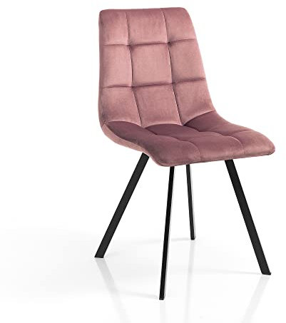 Oresteluchetta Lot de 4 chaises Amelie Pink, Velours, Rose Poudre, H.87 L.44 P.56, 4 unités