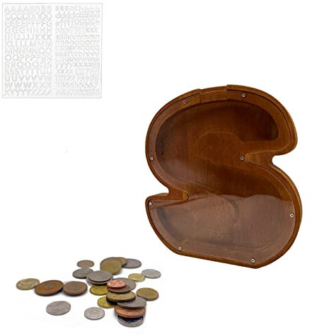 MEDOYOH Groß S Spardose Holz Buchstabe, 23CM/9IN Buchstaben Spardose Holz Alphabet Sparbox Münzen Sparschwein Hochzeit für Erwachsene Kinder Geburtstagsgeschenk