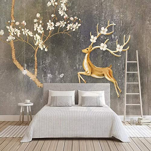 TracyWoll Peintures Murales De Papier Peint Chambres Magnolia Elk Doré 140(L) X70(H) Cm Affiches 3D Auto-Adhésive Photo Canapé Couloir Décoration De La Maison Bricolage Panorama Effet 3D Mur