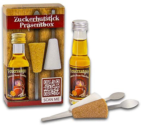 Feuerzangentasse Zuckerhutstick Präsentbox, 2 Zuckerhutstick mit 20ml Übersee-Rum - Original Zuckerhutsticks für Feuerzangenbowle