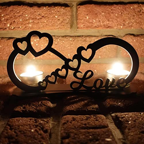 Love Liebe Liebesgeschenk Teelichthalter Unendlichkeitszeichen zum Jahrestag Hochzeit mit Kerzen Kerzenhalter Geschenk Tischdeko I MDF Holz