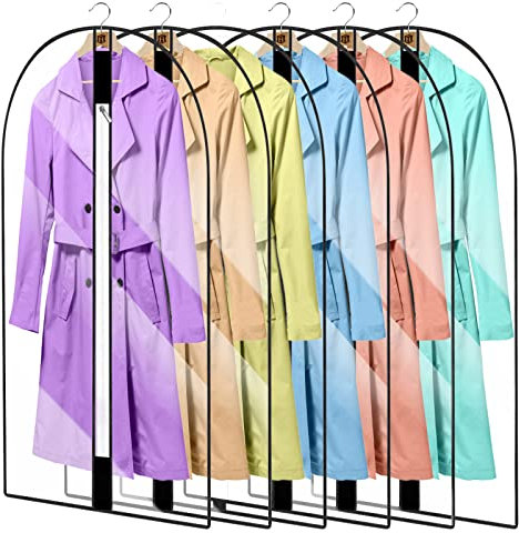6Stück Durchschauen Kleidersack Kleiderhüllen Abdeckung mit Reißverschluss, 60CMX100CM Kleiderschutzhüllen Jacke Mantel Kleider Abendkleider Anzug Schutz Kleiderhulle Anzughulle Anzugsack