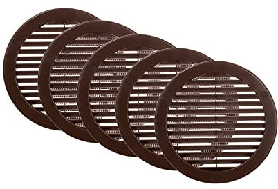 Vent Systems Copertura di sfiato per intradosso marrone da 20 cm senza flangia – Confezione da 5 – Piastra piatta rotonda – Copertura per griglia – Schermo integrato – Prese d'aria HVAC per cucina