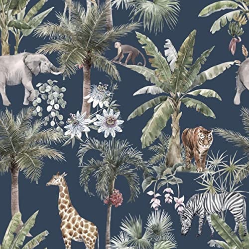 Melody Jane Dolls House Navy Jungle Animal Tropical Pattern Miniature Print Wallpaper 1:12