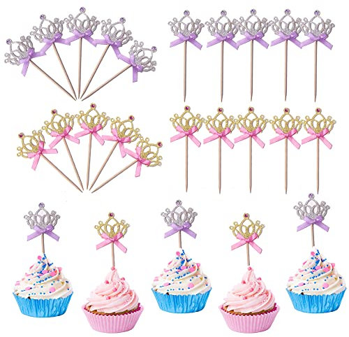 20 Stücke Biene Kuchen Topper Cupcake, Picks Tortenstecker Tortendeko, Golden Glitzer Kuchen Dekoration für Baby Mädchen Kinder Geburtstag Party Deko (Krone)
