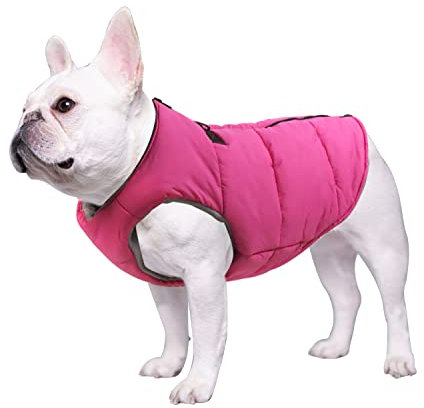 Geyecete Hundemantel Winterweste Hundejacke Baumwolle Gepolsterter Mantel mit Reißverschluss Haustier Kleidung fur Französische Bulldogge Warme Haustier Skifahren Kostüm-Rosa-S