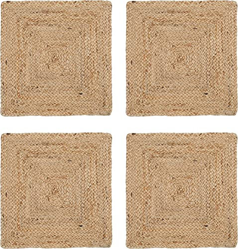 Geflochtene Jute-Platzsets, 30,5 x 30,5 cm, natürlich, Bauernhaus, wendbar, gewebte Boho-Matten für Küche und Esstisch (4 Stück)