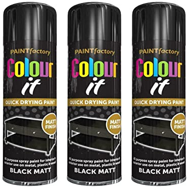 PNJB, Matt Black Color Aerosol Spray Paint Can 250 ML, Fast Dry Excellent Coverage Adhesion- BLACK MATT Spray Paint Auto DIY Purpose Color Aerosol (3 Pcs)