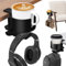 Winter Shore Porte Gobelet Bureau 2 en 1 avec Support Casque Bureau - Pot a Crayon & Furnitures de Bureaulliage d'Alu Robuste - Porte Tasse Système Anti-Renversement & Crochet Porte Casque 360°