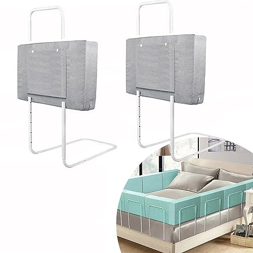 JOIEYOU Bettgitter Bettschutzgitter Rausfallschutz Bett 60cm Bettgitter 5 Loch Höhenverstellbar Bettumrandung Bettkantenschutz Absturzsicheres (60cm, Leinengrau)