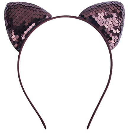 2 Stück Ears Headband Katzenohren Stirnband,Glitzernde Katzenohren Haarbänder Pailletten Haarreifen Bling Haarschmuck Für Frauen Mädchen Tägliche Leben Geburtstage Party Dekoration,Braun
