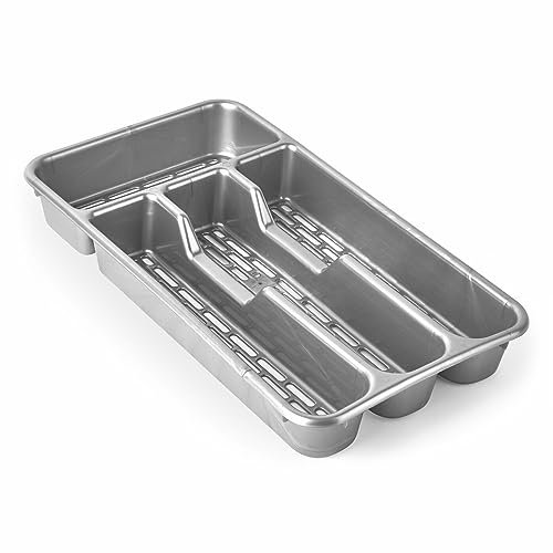 Genérico Organizador de Cubiertos Color Plata, Cubertero para Cajón, Organizador Cajones Cocina para Cucharas Tenedores Cuchillos con 4 Compartimentos, 33 x 17 x 4 cm