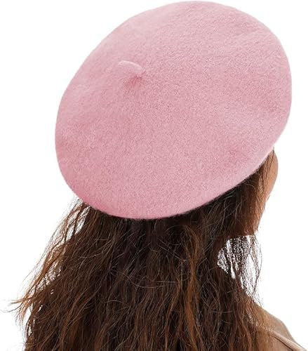 TRIXES Chapeau Béret Français,Chapeau Thème Déguisement,Taille Unique,Femme Béret Gavroche Chapeau Français Casquette Laine Classique Automne Printemps Hiver Chapeaux,Béret Français Vintage(Rose)