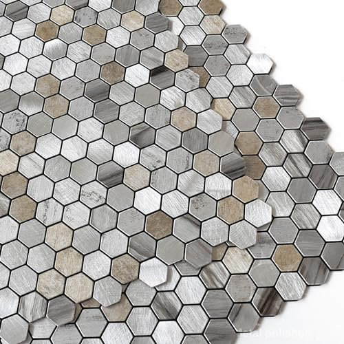 M MOFIT Self Adhesive Mosaic Wall Tiles Stickers Kitchen,Stick-on Small Tiles for Surrounding Fireplace(5pcs,Gray)