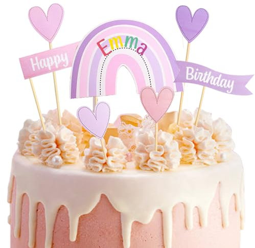 Mezrkuwr 9 Stück Regenbogen Cake Topper mit Buchstaben Sticker Tortendeko Geburtstag Rainbow Happy Birthday Herz Cupcake Kuchen Deko Tortendekoration kuchendeko