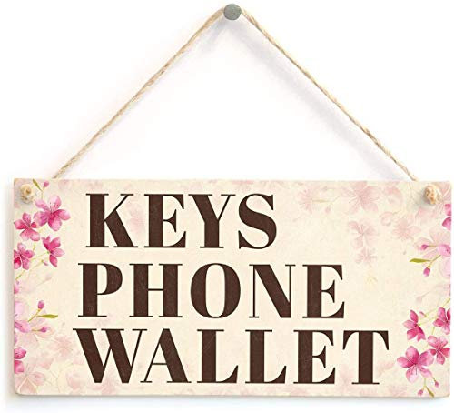 Keys Phone Wallet Reminder Wood Signs for Home Decor 12x6inches(hjd112)