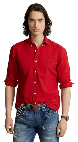POLO RALPH LAUREN Men's Classic Fit Garment-Dyed Oxford Shirt, Red 2, S