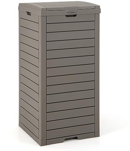 COSTWAY Cubo de Basura para Exterior, 118L Contenedor de Basura con Tapa y Bandeja líquida Extraíble, Bote de Basura de Resina, Contenedor Impermeable de Doble Tapa, 40 x 40 x 86 cm (Marrón)