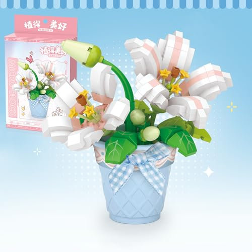 MEIEST Mini Blüte Succulent Bonsai Bausteine,Simulation Topf Pflanze Partikel Blume Botanische Sammlung BAU Ziegel Spielzeug,Wohnkultur (Lilie)