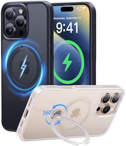 CASEKOO 360° MagicStand (Pro-Version) für iPhone 16 Pro Max Hülle für MagSafe [Unsichtbarer Ständer] [Militärschutz] Stoßfest Kratzfest Schutzhülle Griffig Case Dünn Handyhülle - Edel Schwarz