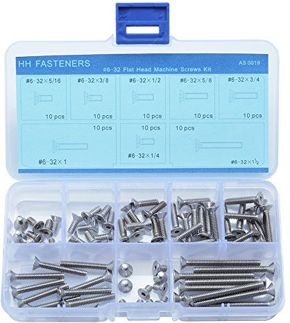 HHOZsafety Assortiment de Cheveux à tête fraisée en Acier Inoxydable #6-32 UNC, vis Plates à Douille hexagonale, 8 Tailles (80 pièces)