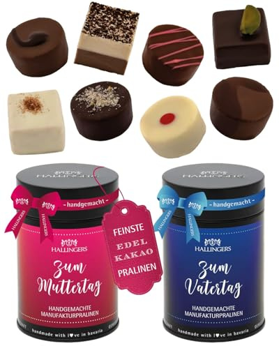 Hallingers Genuss Manufaktur Pralinen Muttertagsgeschenk - ohne Alkohol, handmade aus Edelkakao Doppelpack in wertiger Geschenkdose Zum Muttertag &..., Geschenkidee für Mama Papa