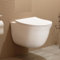 Wall Hung Rimless Toilet Gloss White Round Pan Quick Release & Slim Soft Close Seat – Modern Bathroom Design (Divine).