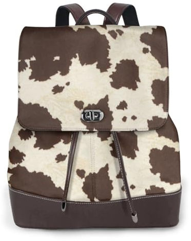 Damen-Rucksack mit Kuhfell-Aufdruck, wasserdicht, diebstahlsicher, leicht, PU-Leder, Nylon, Schule, Schultertasche, Reiserucksack, Schwarz , Einheitsgröße