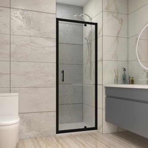 NRG 760mm Black Bathroom Pivot Shower Door Cubicle Enclosures | Wet Room, Shower Enclosures, 6mm Safety Tempered Glass, Shower Room, Space Saving, Wet Room, Easy to Clean