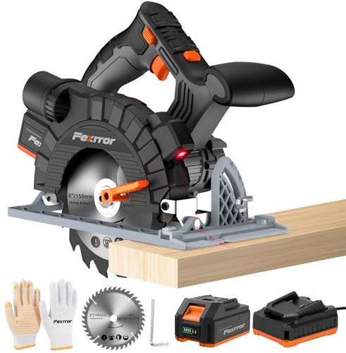 Fexrror Sega Circolare, Sega Circolare a Batteria 20V, Guida Laser, con Batteria Al Litio da 4,0Ah e Caricabatterie, Lama 150mm, Taglio Massimo 50mm (90°), 36mm (45°), per Legno, Plastica, Métal doux
