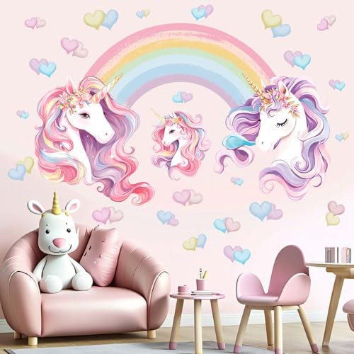 Einhorn Wandtattoo Regenbogen Wandaufkleber für Mädchen: Abziehen und kleben Einhornio Wolke Wandabziehbilder - Wand kunst Dekoration Kinder Produkte Alter 1-12 Jahre