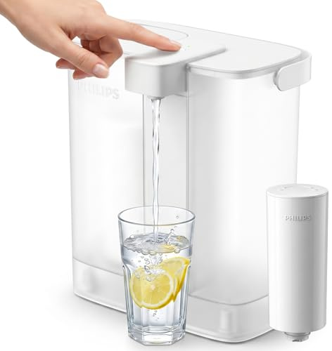 PHILIPS Jarra de filtro de agua, dispensador de agua recargable, filtro purificador de agua para puerta de refrigerador, 1 filtro para 3 meses/60 galones, reduce 46 impurezas 99.8% del plomo NSF/ANSI