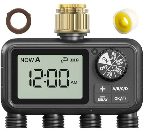 Xtsuen Temporizadores de agua para riego, temporizador de manguera con retardo de lluvia/modo automático y manual, temporizador de aspersor para jardín IPX5 resistente al agua/pantalla LCD grande