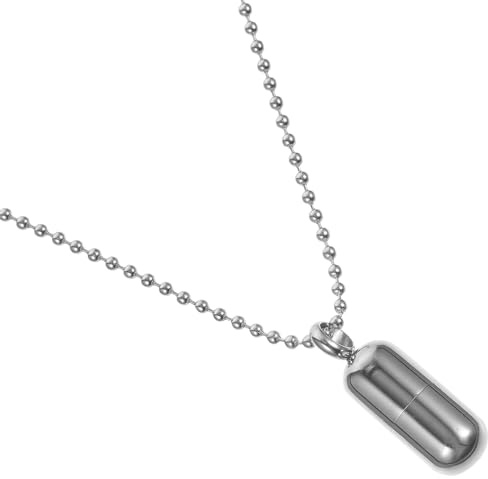 Capsules Pendant Necklace Openable Pill Case in Titanium Steel Silver | Smooth Surface, Store Pills, Men and Women Jewelry, Compact Vial Style for Daily Wear