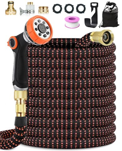 150FT Expandable Garden Hose, Flexible Garden Pipe with 10-Function Spray Nozzle, Leak-Proof, Kink-Free, 4-Layer Latex Core, Durable 3750D Fabric, Universal Fittings 1/2 & 3/4, for Car Wash, Orange