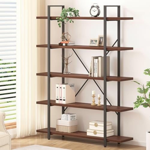 HSH Bücherregal Regal 5 Ebenen Industrial Style Walnuss 178 x 120 x 32 cm