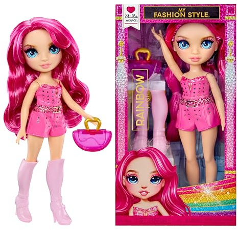 Rainbow High My Fashion Style Puppe - Stella - 28 cm große Modepuppe in Pink mit Outfit, Handtasche und Stiefeln, zum Spielen, beweglich, Sammlerstück, für Kinder von 4 bis 12+ Jahren