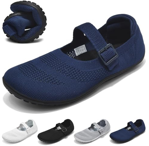 Wizshoe Ballerinas Damen Elegante Barfußschuhe Flache Schuhe Barfuß Ballerina Walking Flats Ballet Schuhe für Frauen Sommerschuhe Leicht Gymnastikschuhe Slip On mit Riemchen und Schnalle Blau 41 EU