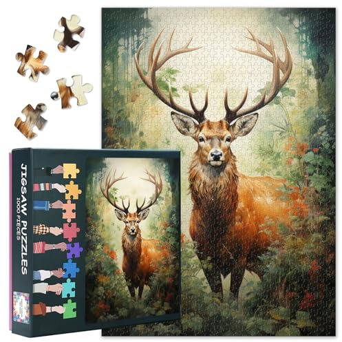 Wildes REH Jigsaw Puzzles - Tiere 1000 teiliges Puzzle für Erwachsene, Waldmotiv Schwierige, herausfordernde Puzzles für Erwachsene (70 x 50 cm), Familien Spieleabend & Wohnkultur