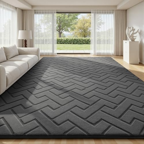 Treeboy Teppich Wohnzimmer 200x300 Waschbarer Teppiche Kinderzimmer Grau | 3D Z-förmiges Hoch-Tief teppiche Gegend, Weich Flauschige Carpet Kurzflor Rutschfester für Schlafzimmer,Kinderzimmer mädchen