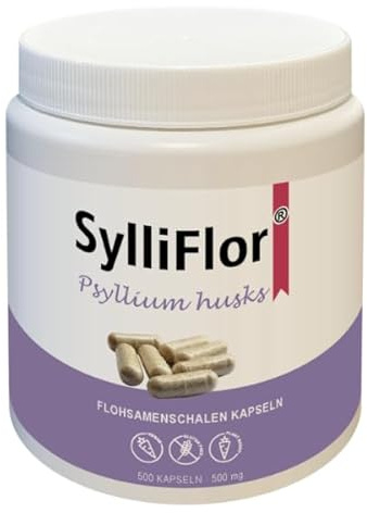 SylliFlor® Psyllium Husks Kapseln, 500 Stück à 500 mg, 5000 mg Daily Dose, Gluten Free, Vegan, Fibre Supplement