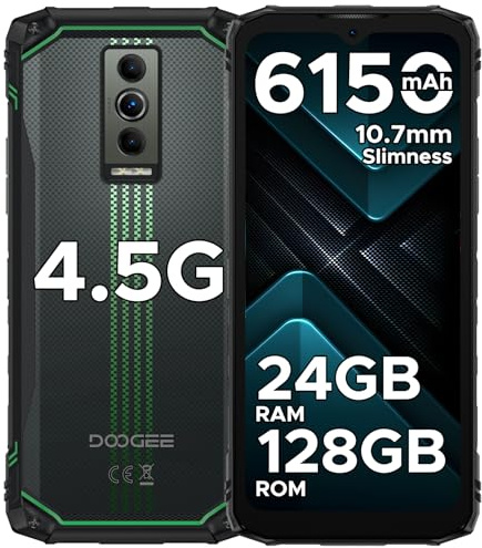 DOOGEERugged Blade 10 Energy Rugged Smartphone 4.5G, 24GB+128GB(TF 2TB), 6.56 HD+90Hz Telefono Indistruttibile Android 15, 6150mAh Batteria, Octa Core, 16MP+8MP, Widevine L1/IP68/P69K/GPS/Face ID/NFC