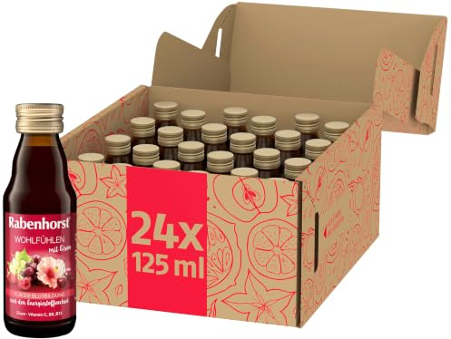RABENHORST Wohlfühlen mit Eisen Mini (24 x 125 ml) | Mehrfruchtsaft mit Hibiskusblüten-Essenz, Eisen, Vitamin C, B6 und B12 für die Blutbildung und den Energiestoffwechsel