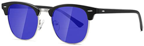 kimorn Polarisierte Sonnenbrille Unisex Retro Halb-Randlos Rahmen Klassisch Eyewear AE0550 (Matte Schwarz&Silber, 52)