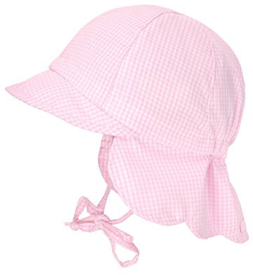 maximo Baby-Mädchen Schirmmütze mit Nackenschutz Mütze, Rosa (Mandelblüte-Weiss-Karo 4), 45